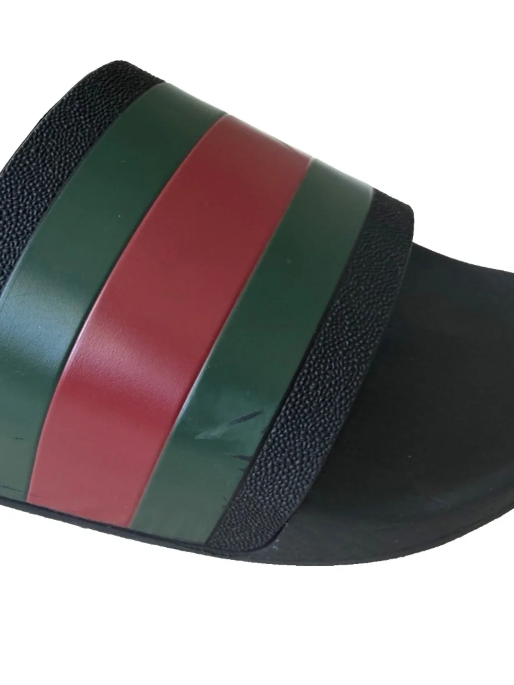 Gucci Web Rubber Slide Sandals Men 9 Black Green Red Stripe Beach Pool READ COND